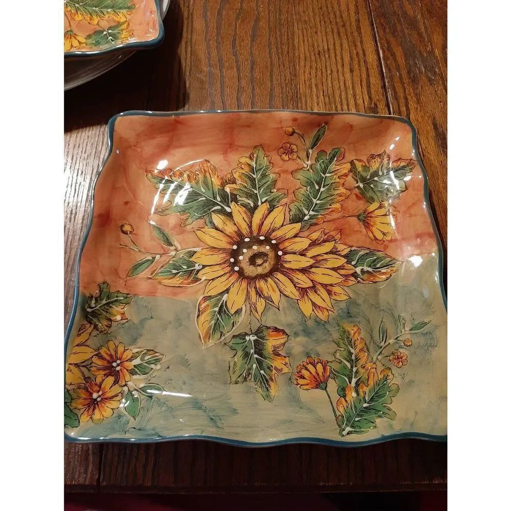 Large Sunflower Square Plate Serving Plate Decorative Plate Terra Sunflower